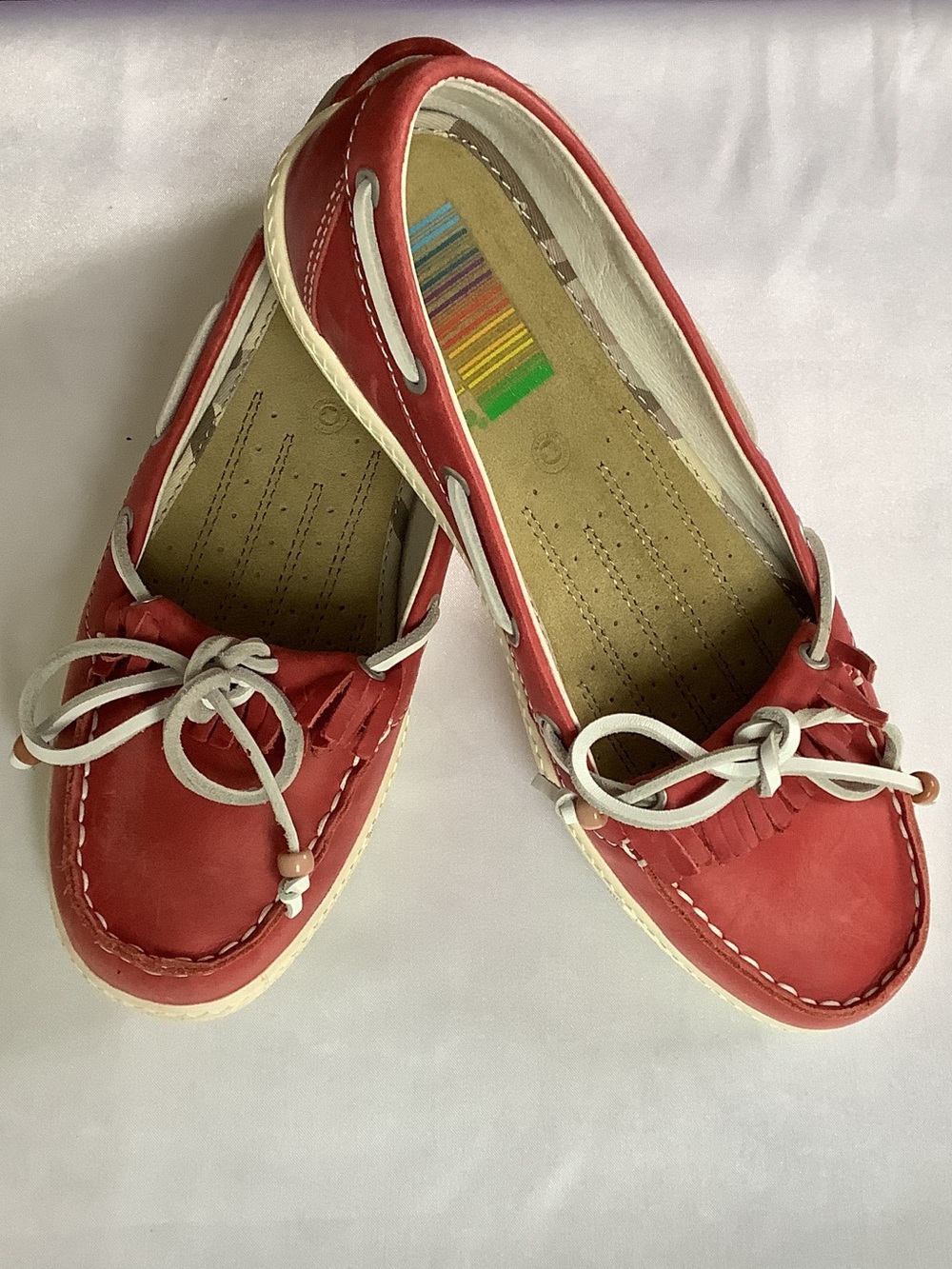 Bussola Coral and White Leather Boat Shoes